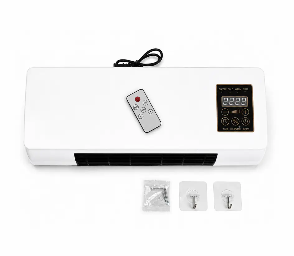 What's in the box: heater, remote, wall mounting accessories